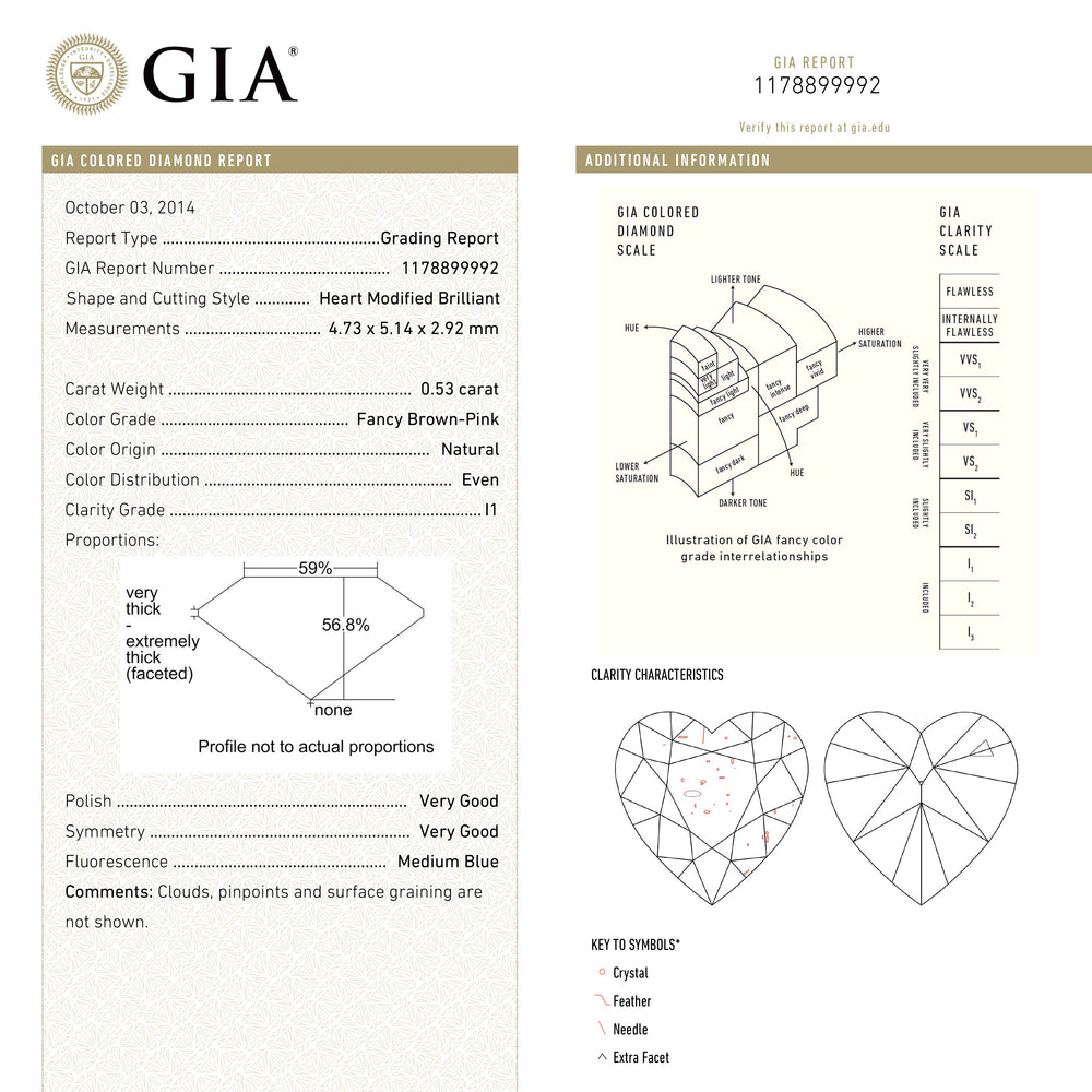 0.53ct 4.73x5.14x2.92mm GIA I1 Fancy Brown-Pink Heart Brilliant 🇦🇺 24115-01