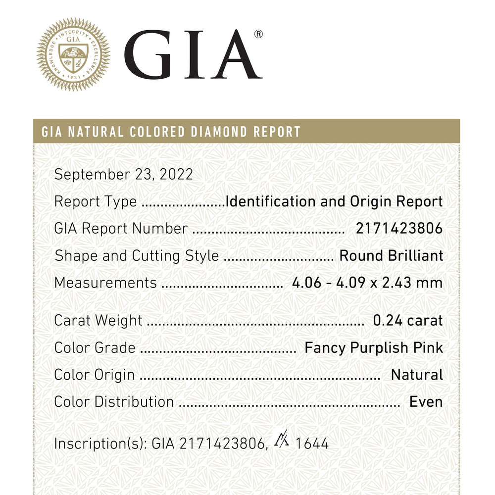 0.24ct 4.09x4.06x2.43 GIA Fancy Pink Round Brilliant 24166-01