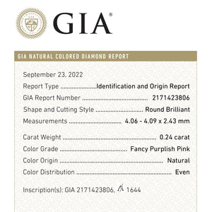 0.24ct 4.09x4.06x2.43 GIA Fancy Pink Round Brilliant 24166-01