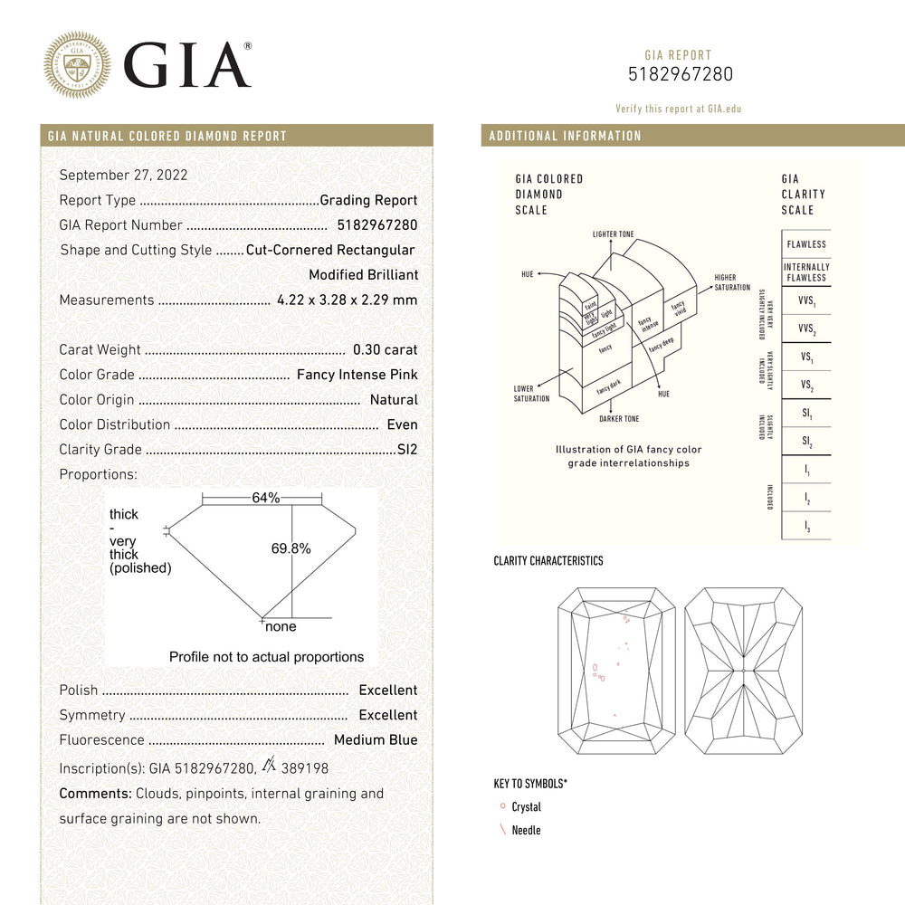 0.30ct 4.22x3.28x2.29mm GIA SI2 Fancy Pink Cut Corner Rectangle Brilliant 24156-01