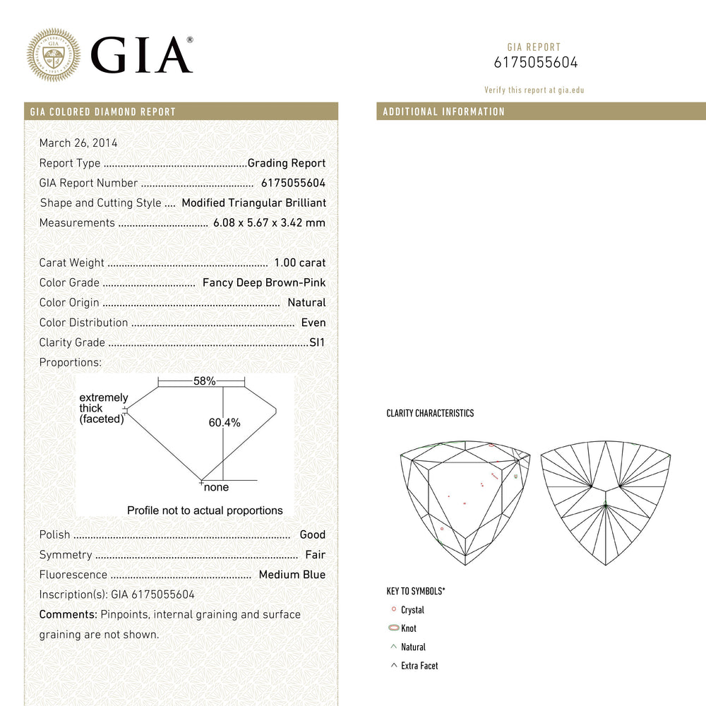1.00ct 6.08x5.67x3.42mm GIA SI1 Fancy Brown-Pink Trillion Brilliant 🇦🇺 24113-01