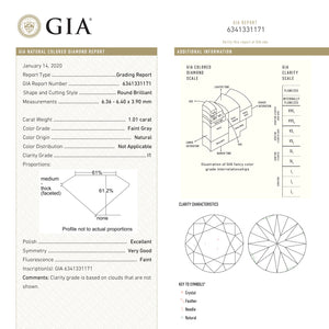 
            
                Load image into Gallery viewer, 1.01ct 6.40x6.36x3.90mm GIA Faint Grey Round Brilliant 19000-01 - Misfit Diamonds
            
        