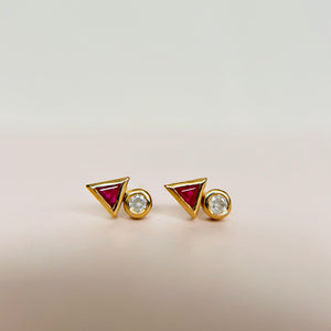 14K Diamond & Ruby Geometric Stud Earrings