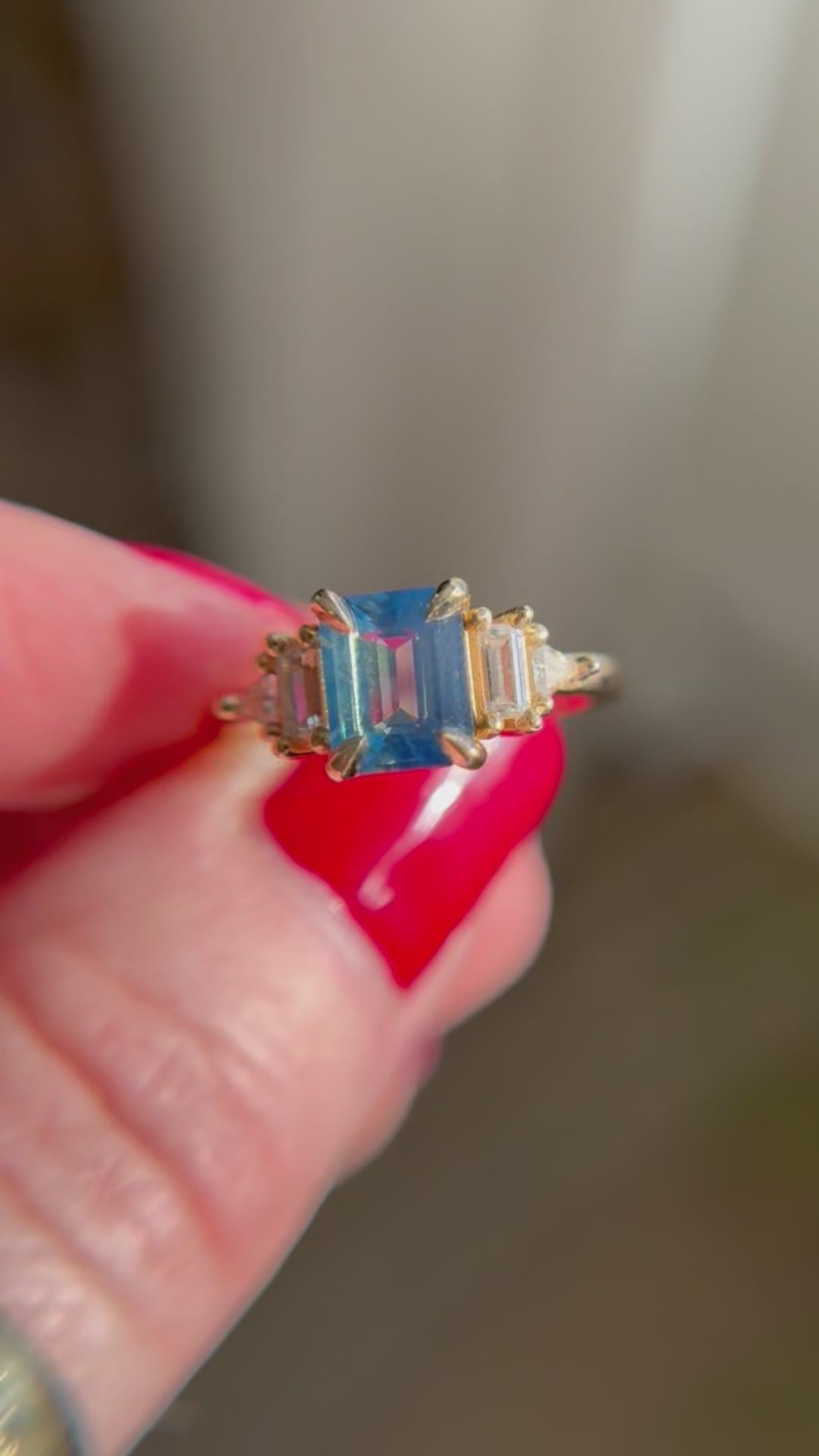 Teal Sapphire Lottie Trio Ring