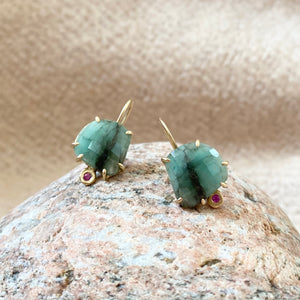 Emerald + Pink Sapphire Drop Earrings