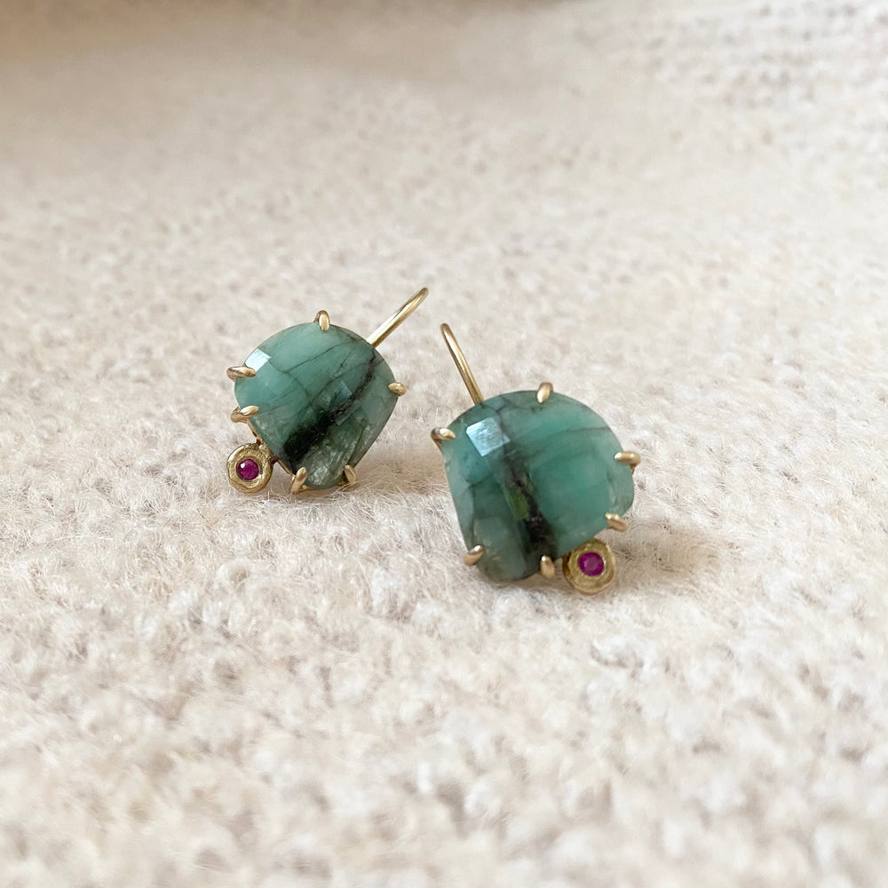 Emerald + Pink Sapphire Drop Earrings